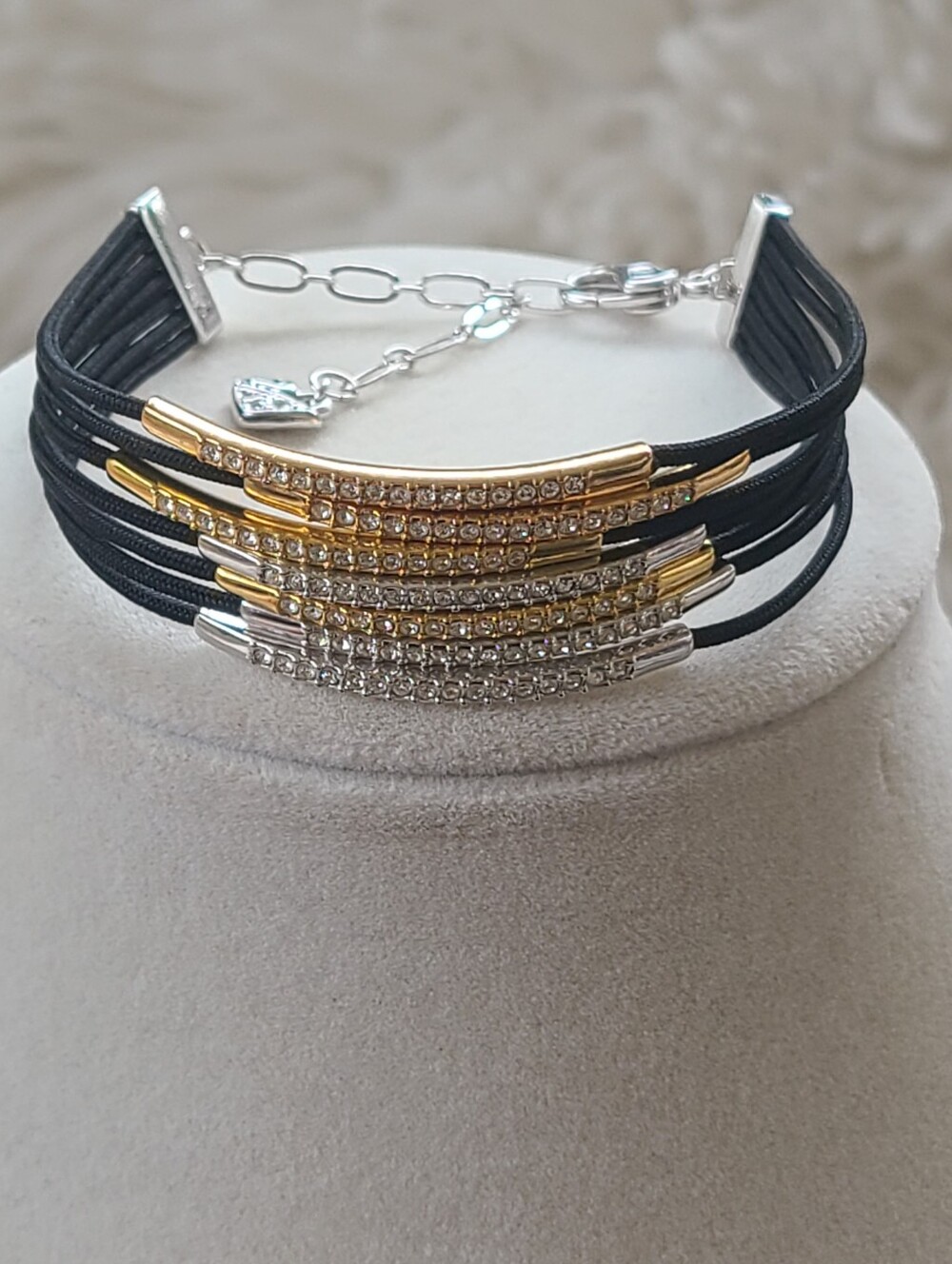 Swarovski Tri Colored Bracelet With Rose Gold/Silver/Gold Tone-Good Condition